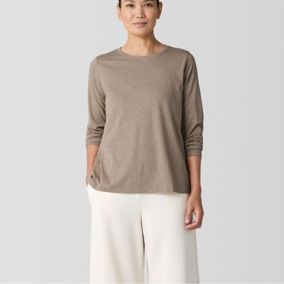 Eileen Fisher Mélange Fine Organic Cotton Jersey LongSlv T Color Biscuit XXS NWT - Picture 4 of 8